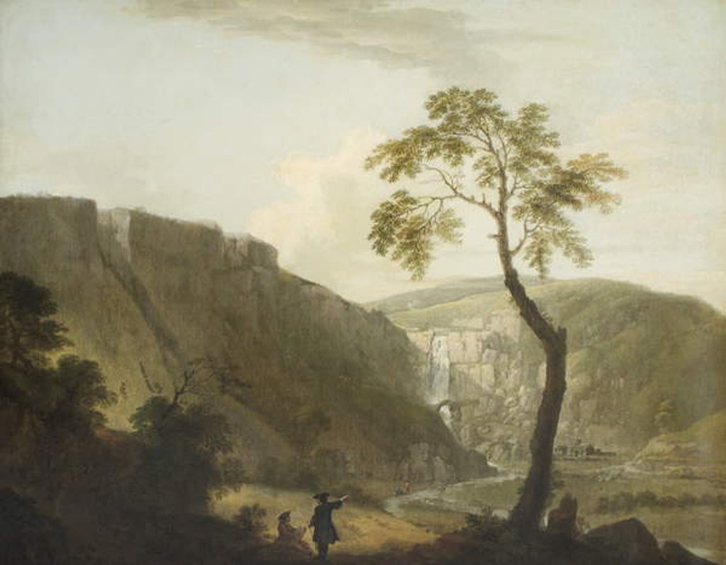 Detail of A Rocky Landscape with a Waterfall and an Artist Seated in the Foreground by Jacob More