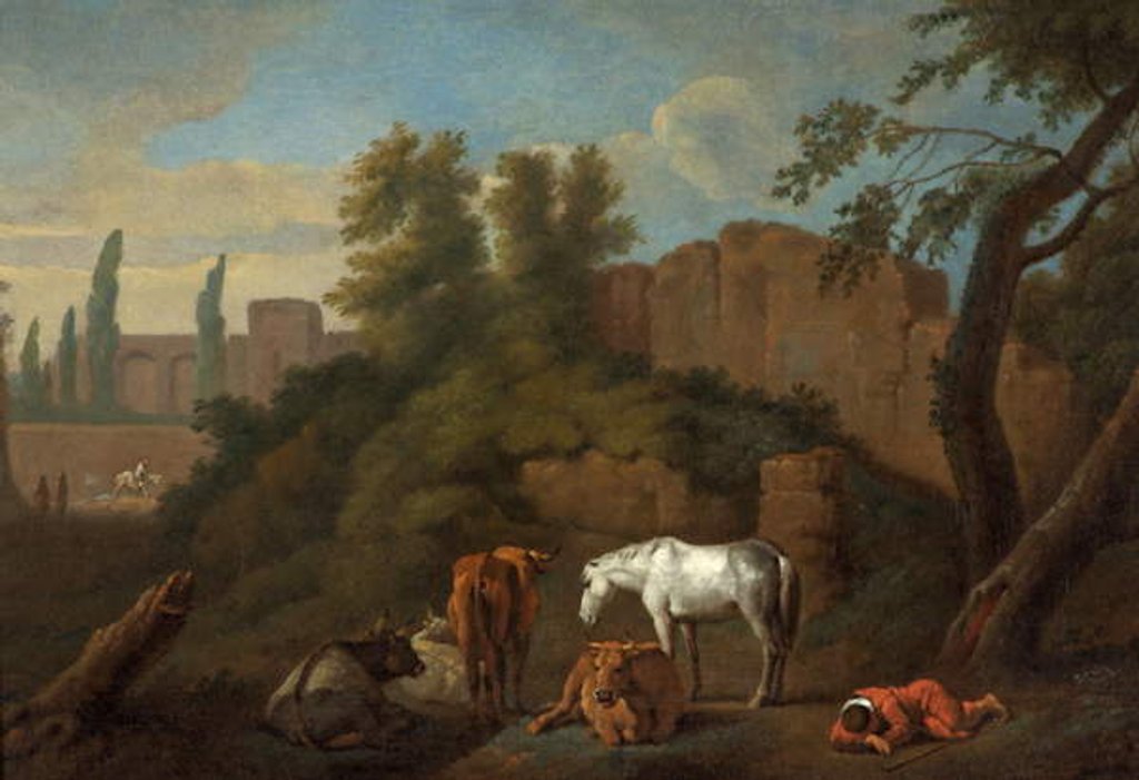 Detail of Landscape with a sleeping boy, c.1650 by Dutch School