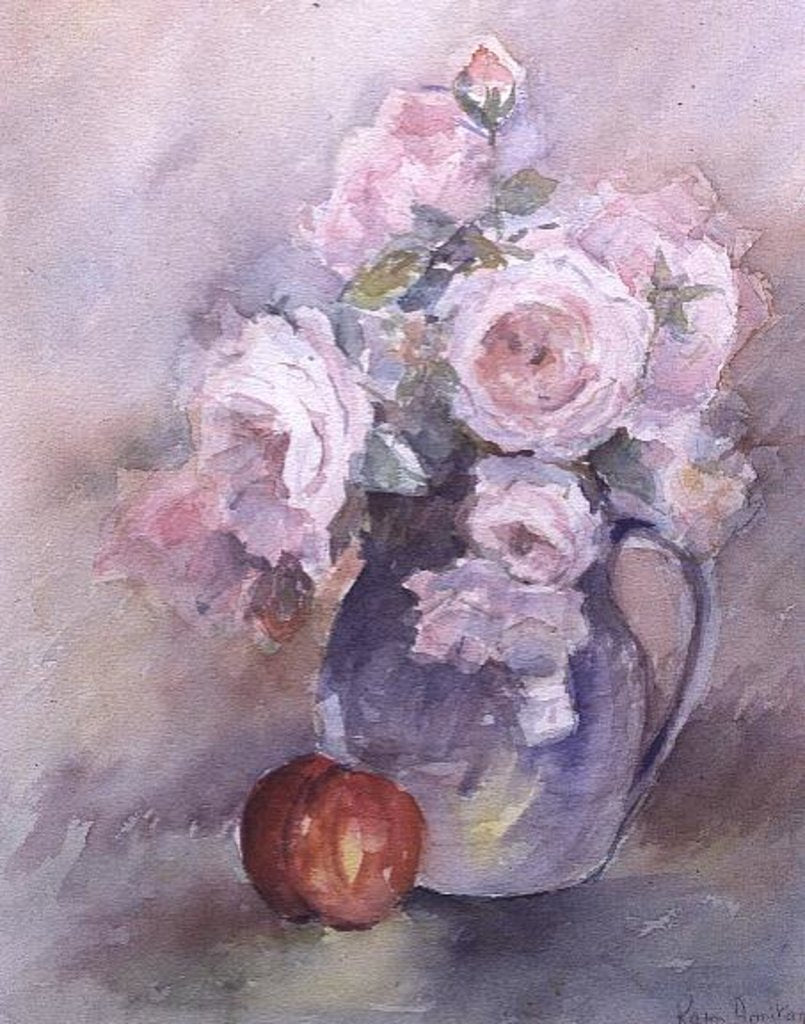 Detail of Pink Roses in a Blue Jug, 1994 by Karen Armitage