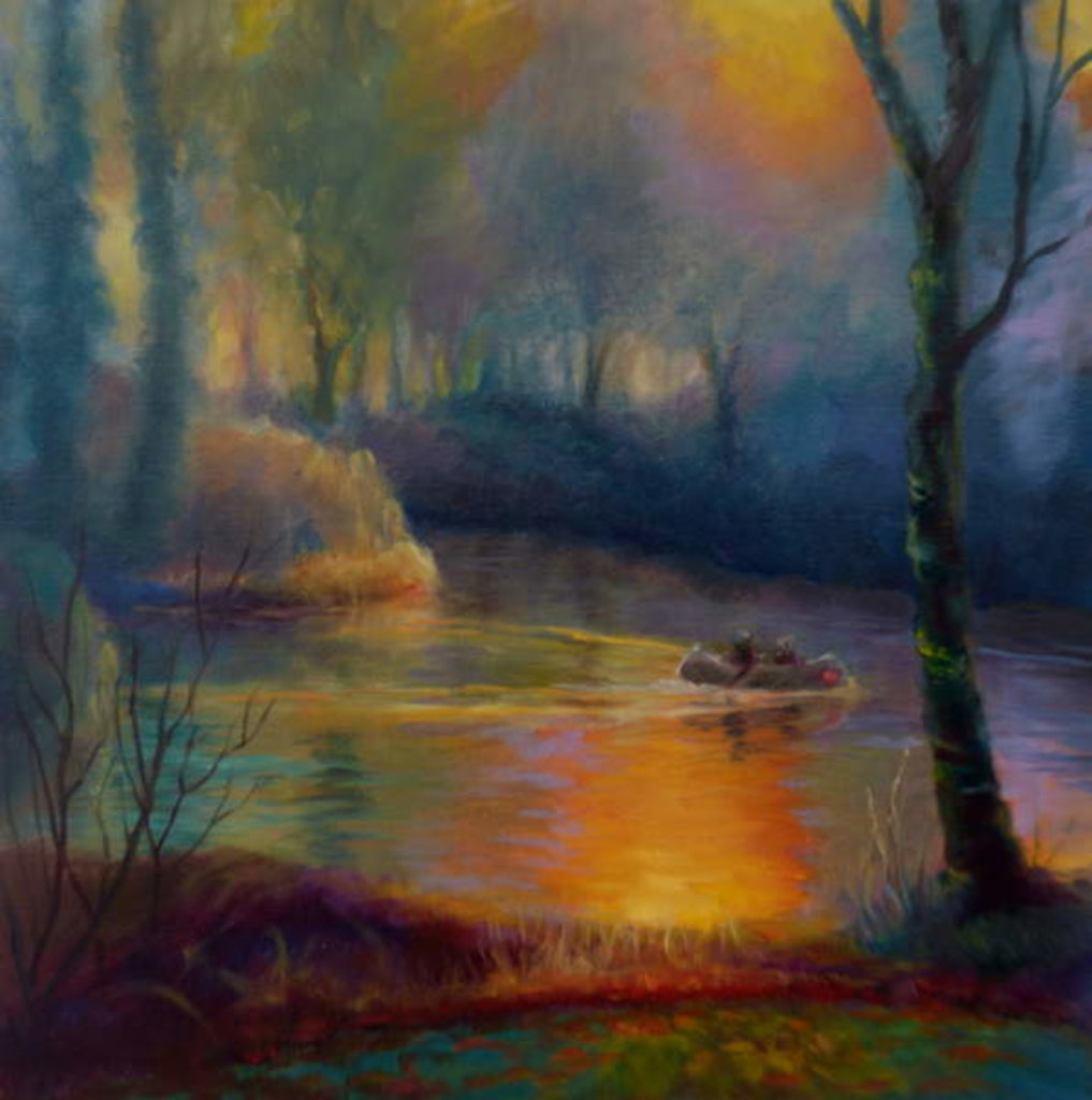 Detail of Maple Glow, 2018 River with canoe. by Lee Campbell