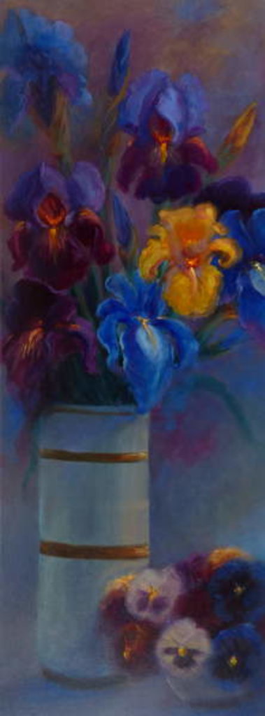 Detail of Irises and Pansies, 2018 Still life, flowers by Lee Campbell