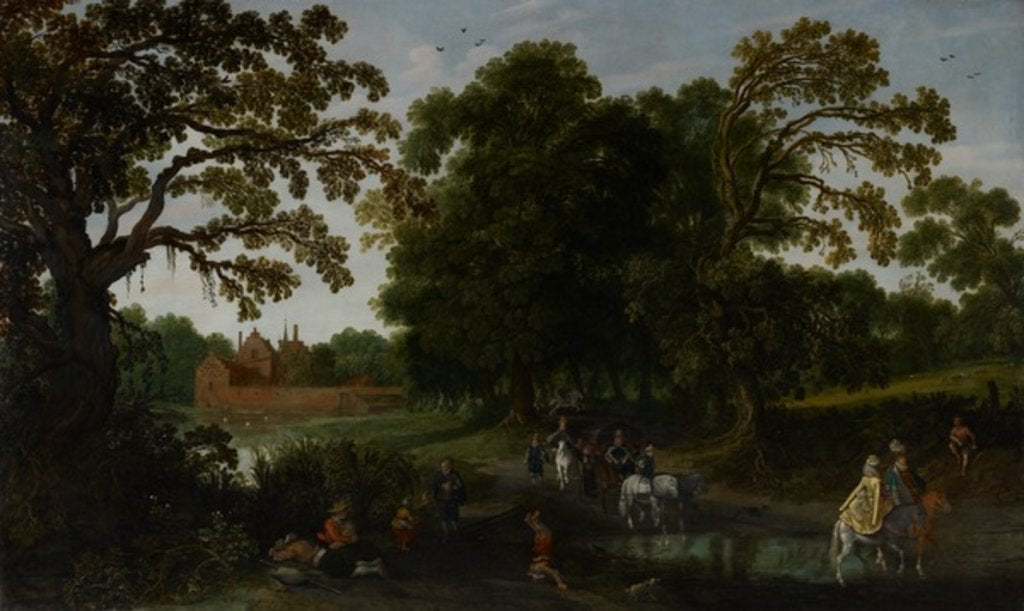 Detail of Landscape with a courtly procession before Abtspoel Castle, 1619 by Esaias I van de Velde