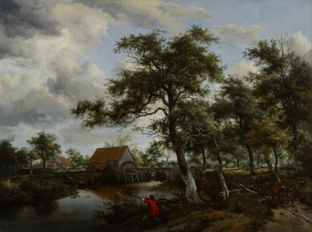 Detail of Wooded Landscape with Watermill, c.1665 by Meindert Hobbema