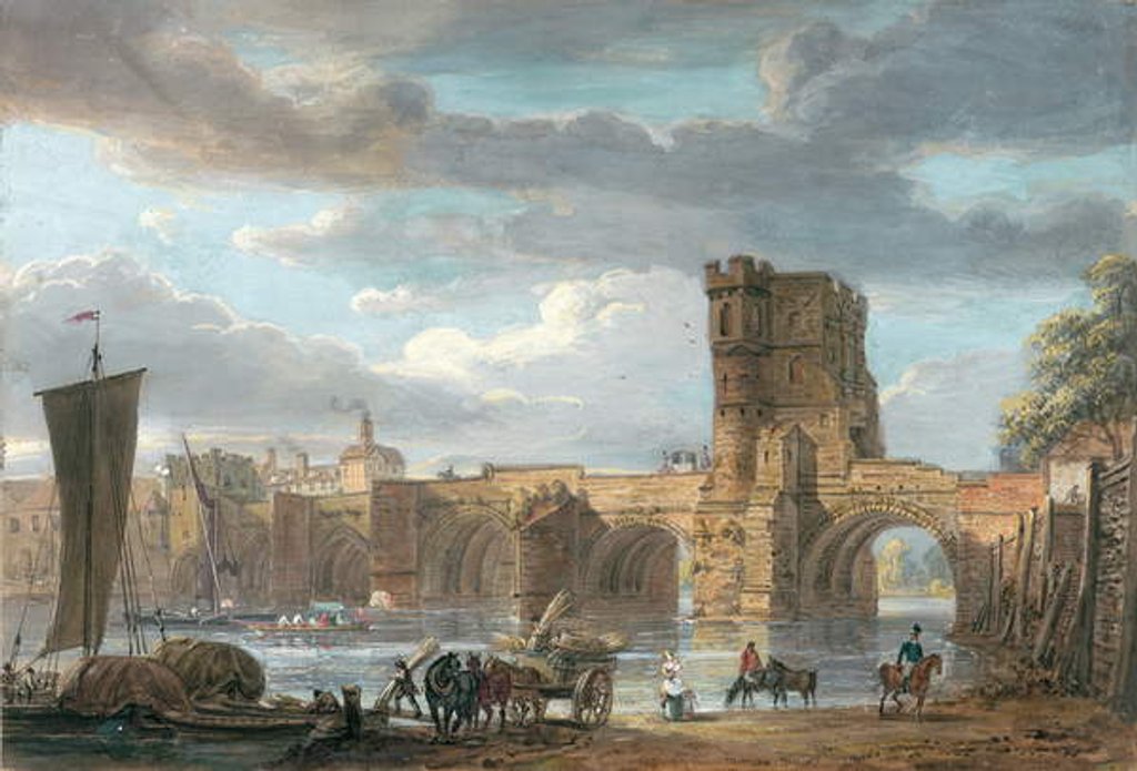 Detail of The Old Welsh Bridge, Shrewsbury by Paul Sandby