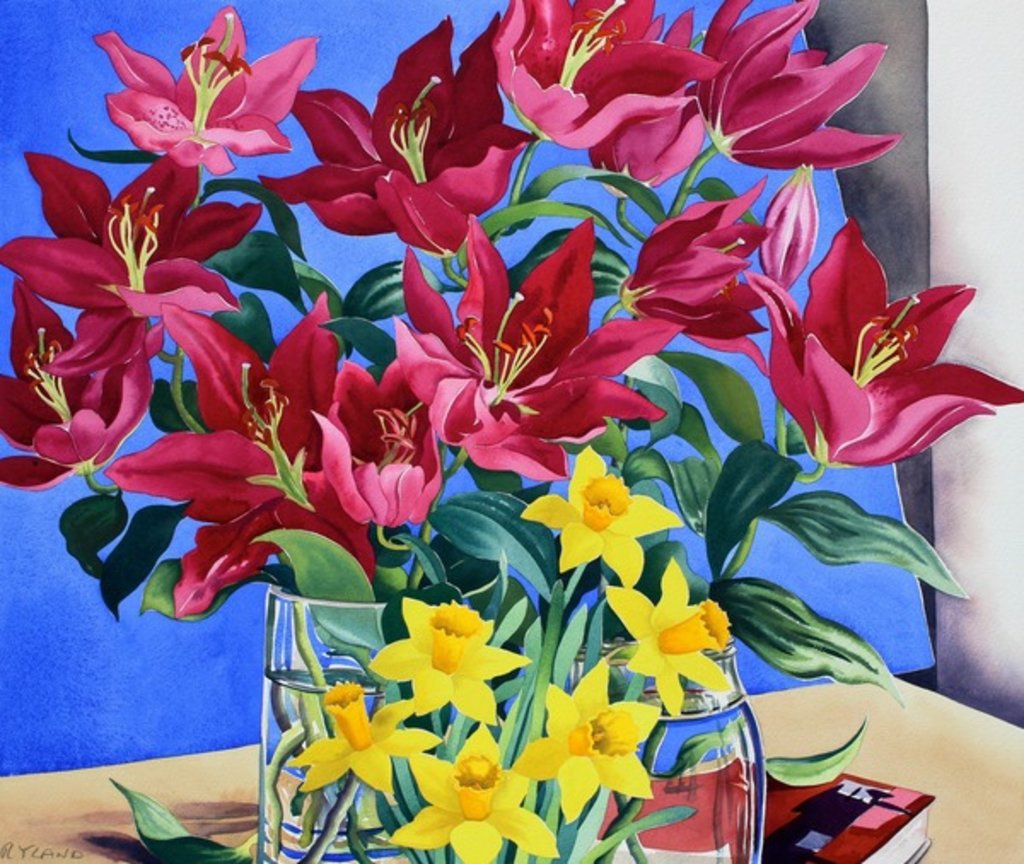 Detail of Magenta Lilies and Daffodils, 2016 by Christopher Ryland