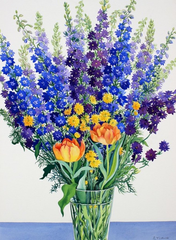 Detail of Larkspur and Delphiniums, 2016 by Christopher Ryland