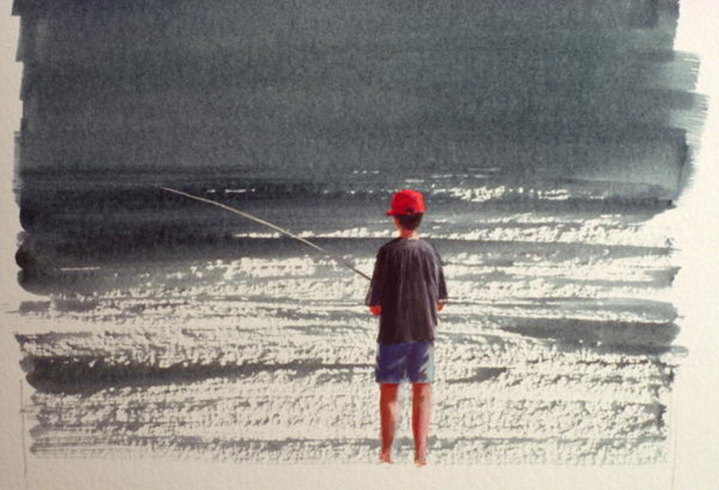 Detail of Henry Fishing, Alps, 1990 by Lincoln Seligman