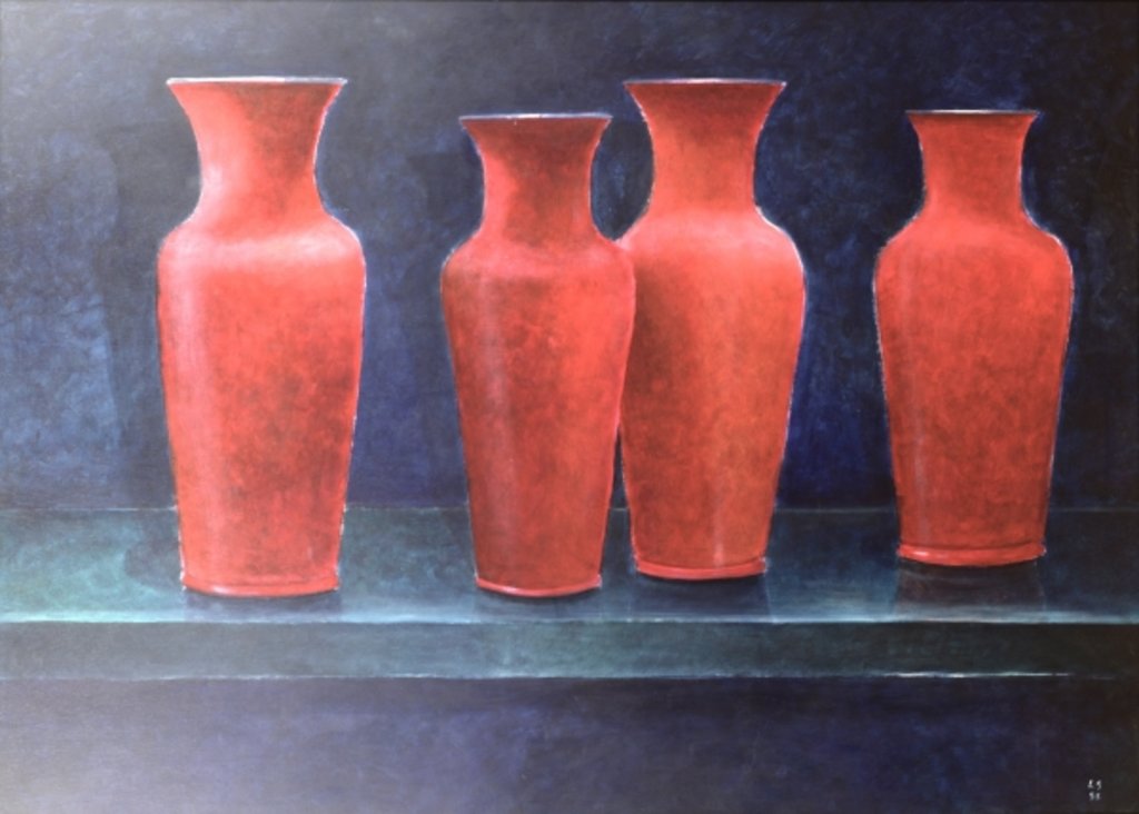 Detail of Red Pots, 1988 by Lincoln Seligman