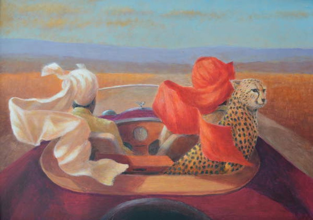 Detail of On the road, turbans + cheetah, 2019 by Lincoln Seligman