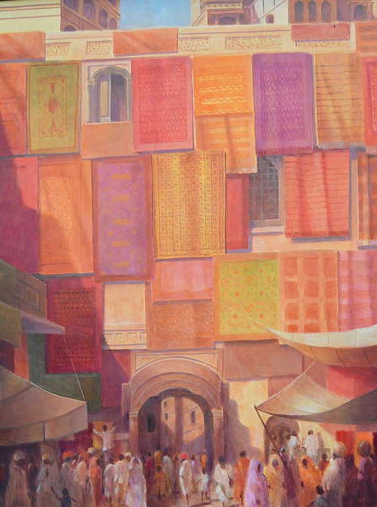 Detail of City wall with rugs, Jaisalmer, 2019 by Lincoln Seligman