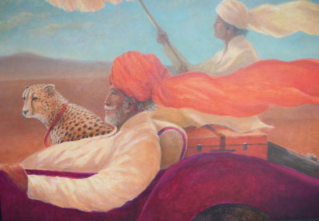 Detail of Maharaja, boy with umbrella + cheetah, 2019 by Lincoln Seligman