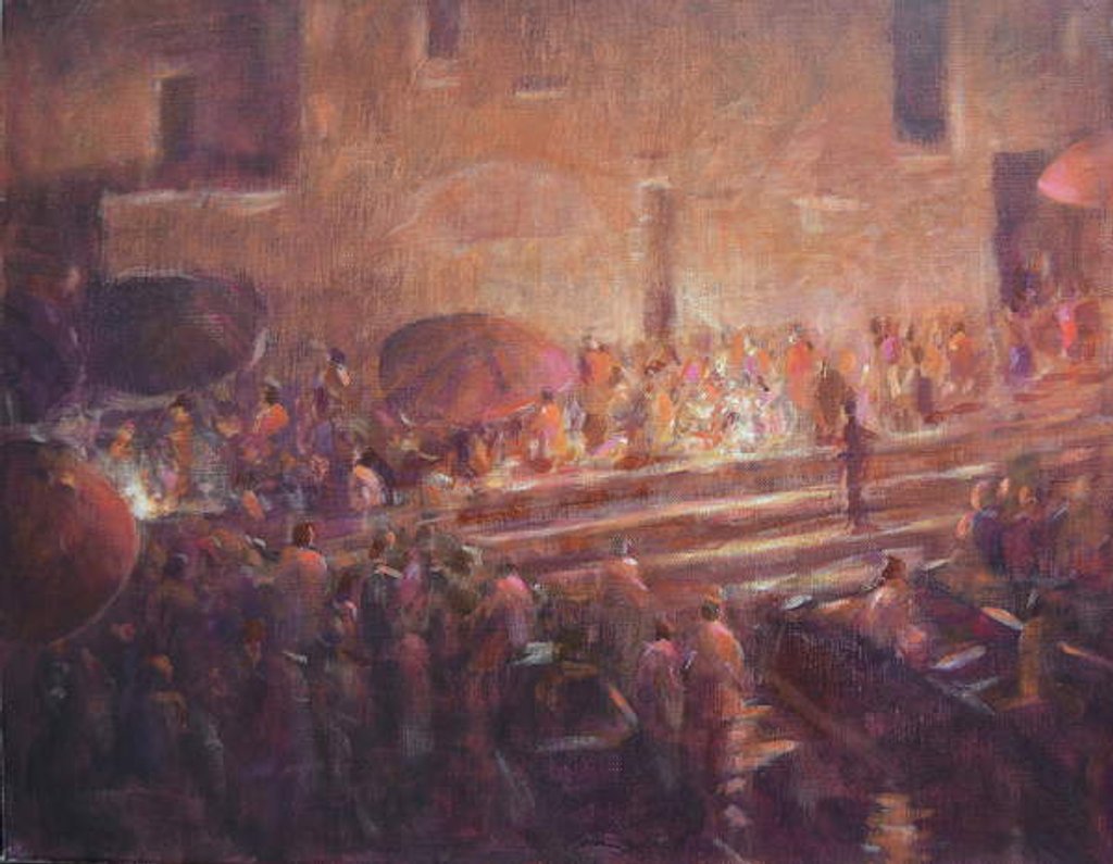 Detail of Varanasi steps at night, 2019 by Lincoln Seligman