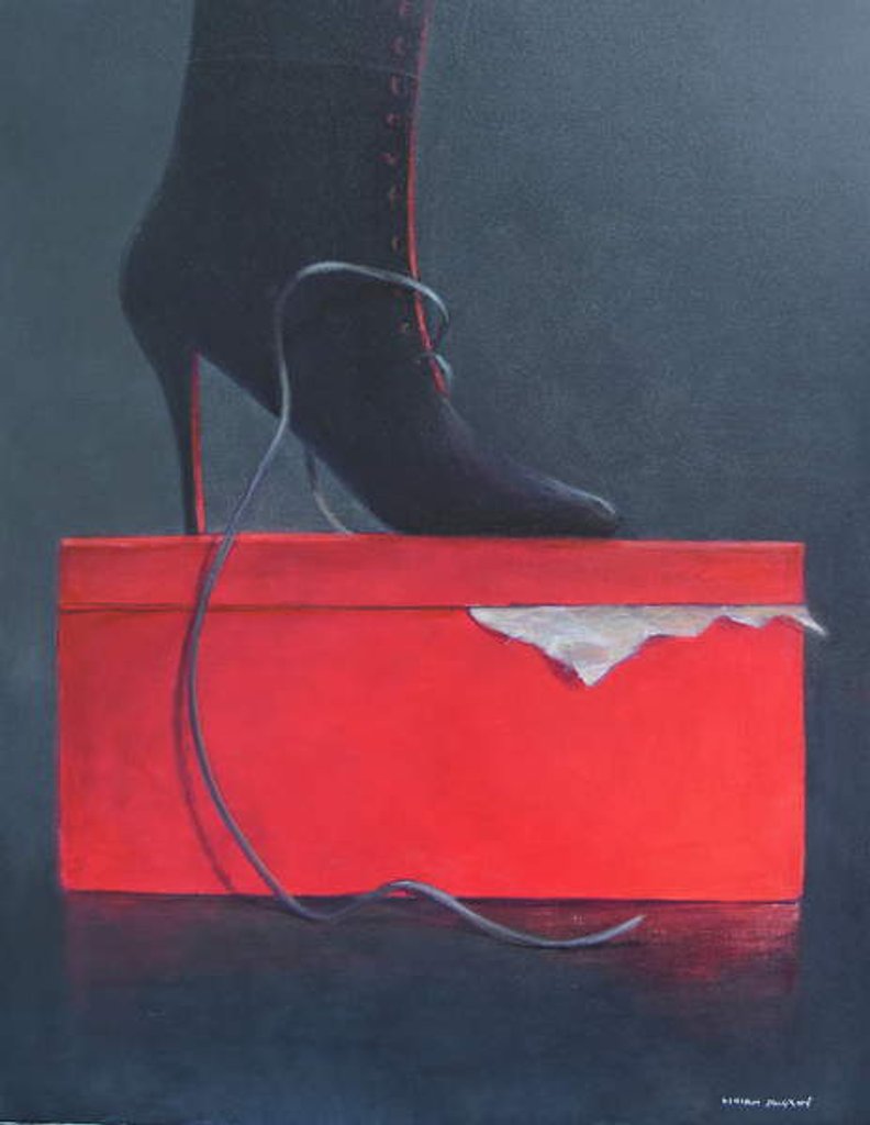 Detail of Boot on a red box, 2019 by Lincoln Seligman