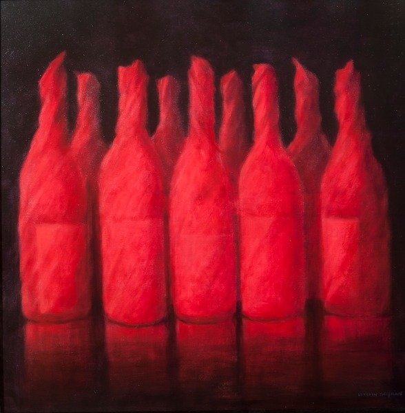 Detail of Red wrapped wine, 2012 by Lincoln Seligman