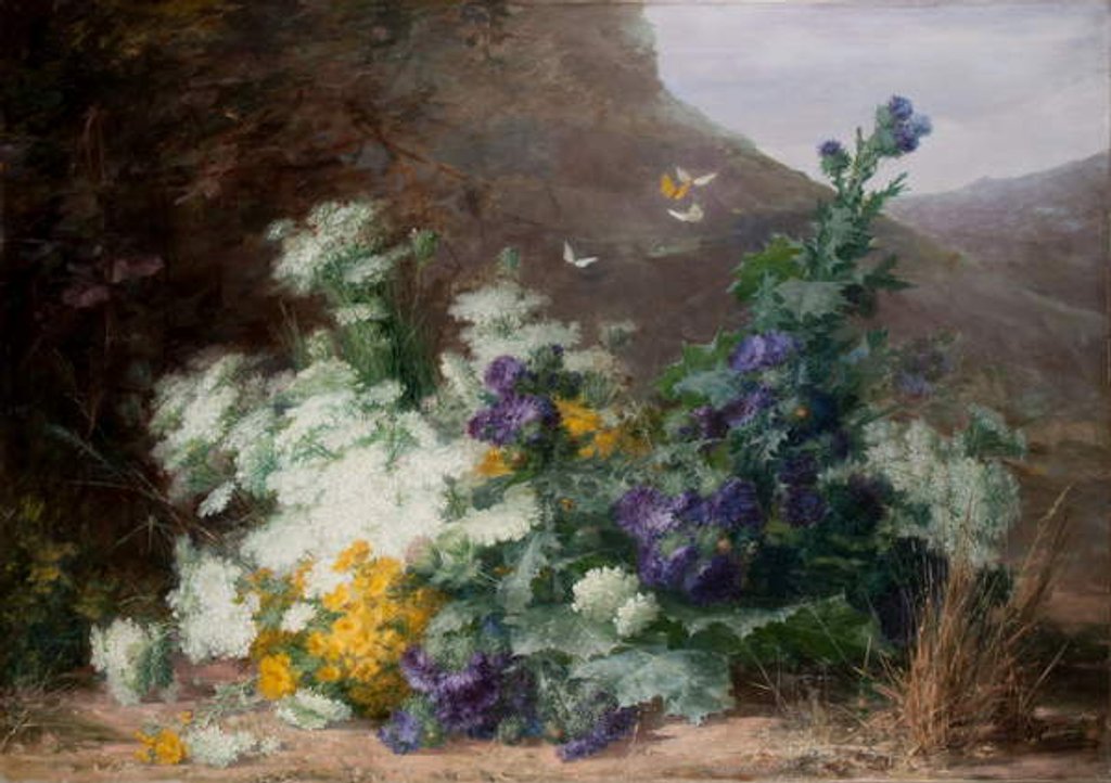 Detail of Wildflowers in a landscape, c.1890 by Berthe Costadau