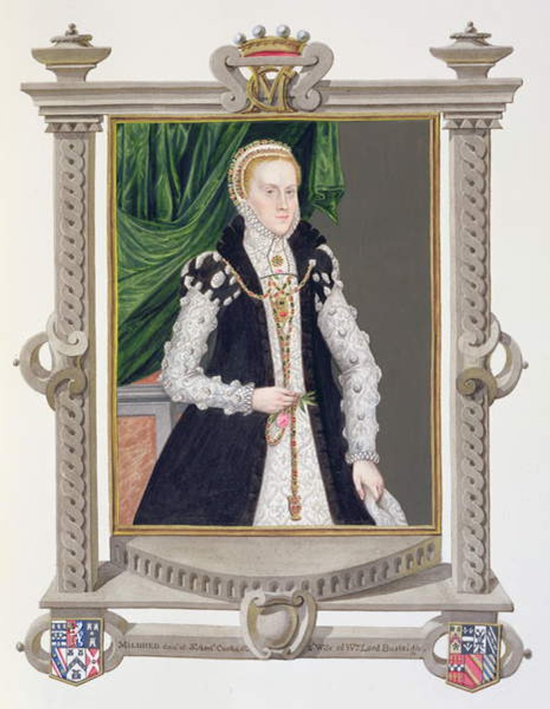 Detail of Portrait of Mildred Cooke, Lady Burghley by Sarah Countess of Essex