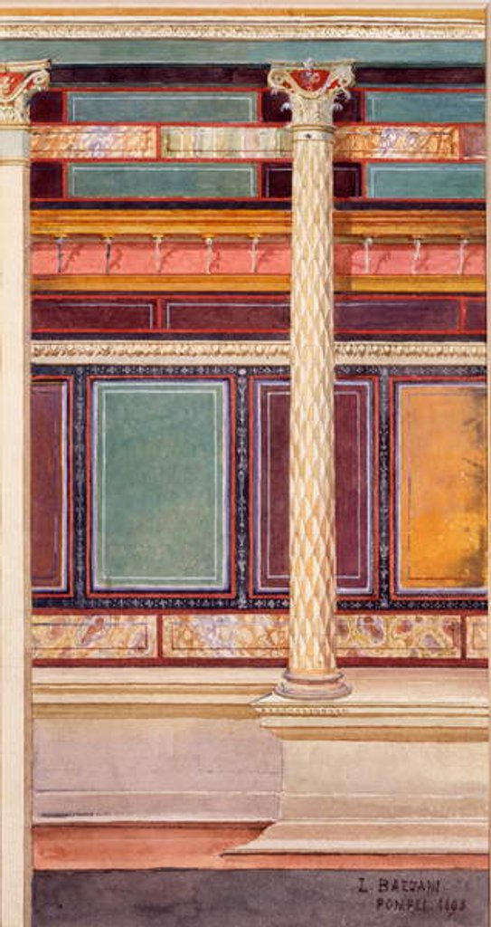 Detail of Architectural style fresco in the cubiculum, House of the Silver Wedding, Pompeii, 1897 by Luigi Bazzani