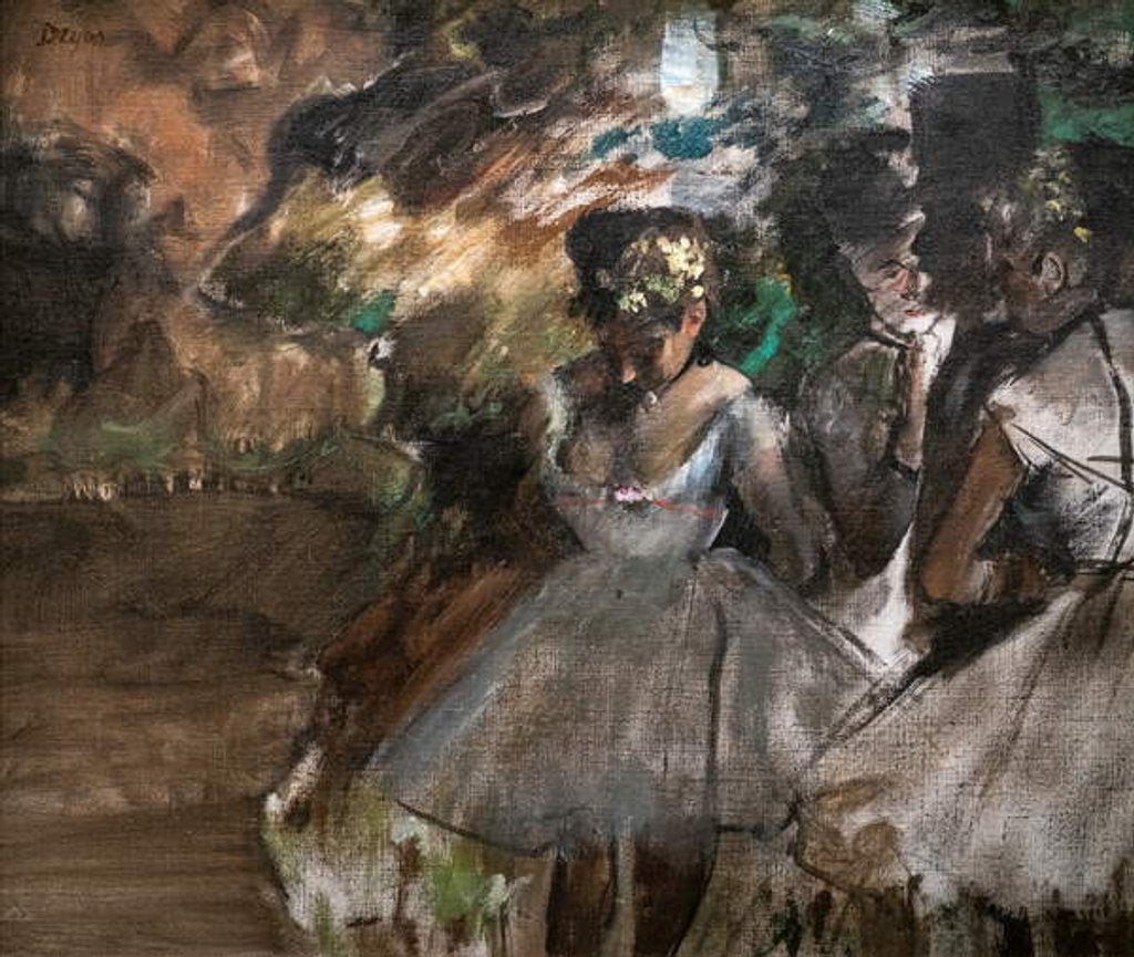 Detail of Three dancers behind the scenes. 1880-1885. by Edgar Degas