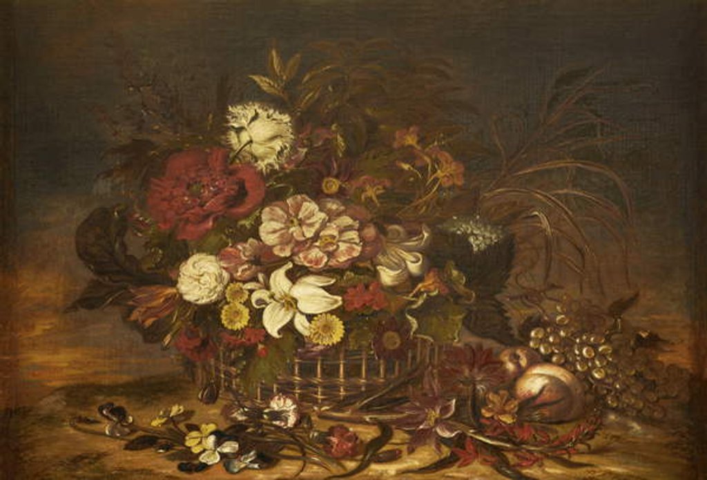 Detail of Flowers in a Basket with Fruit by Thomas Lister