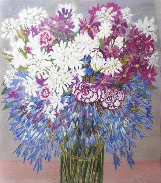 Detail of Agapantha,Chrysanthemums and Carnations, 2012 by Joan Thewsey