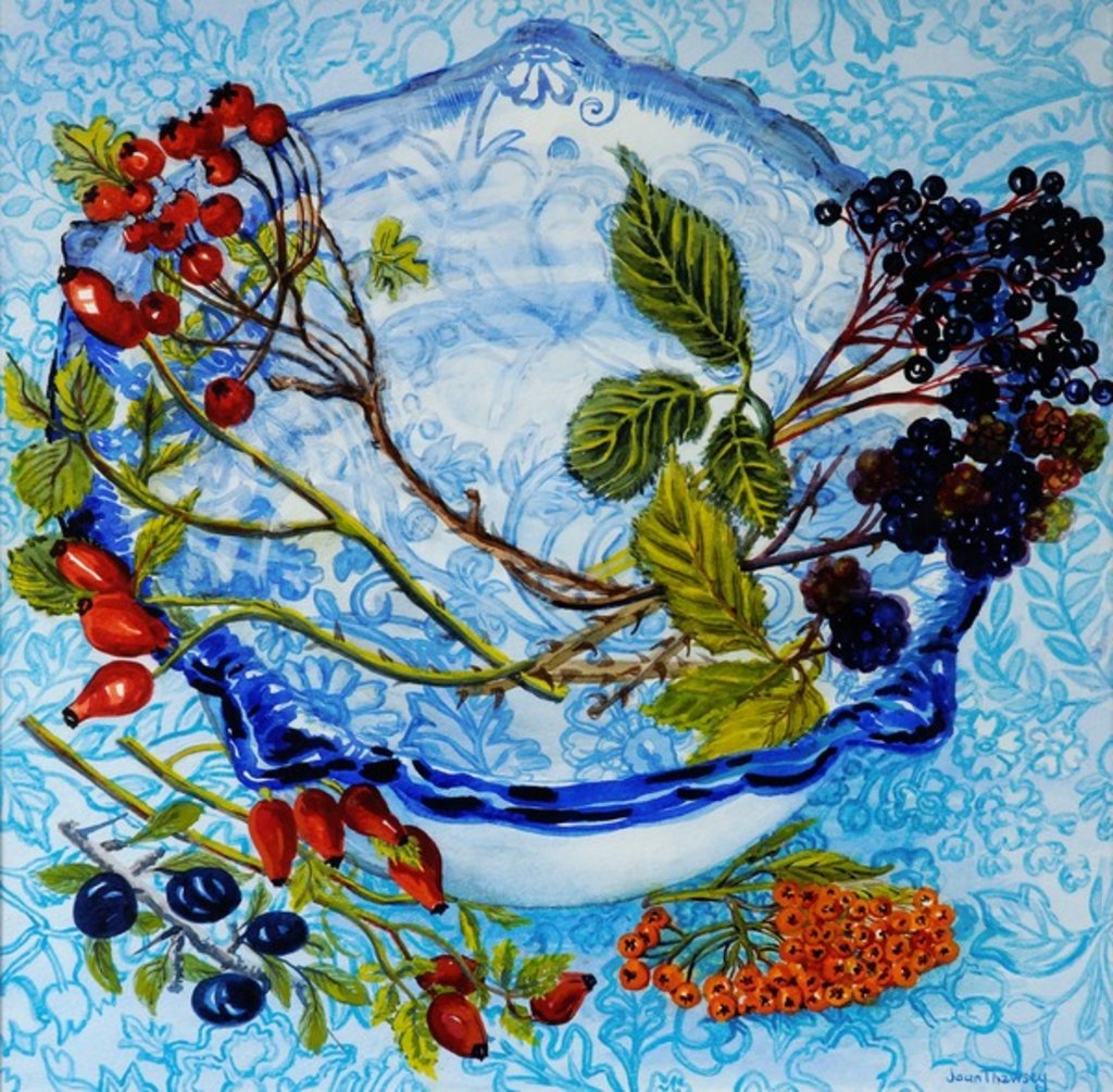 Detail of Blue Antique Bowl with Berries, 2010 by Joan Thewsey