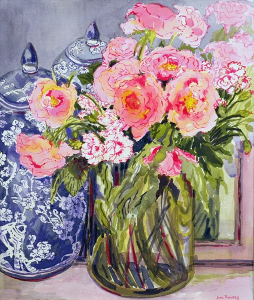 Detail of Still Life with Two Blue Ginger Jars by Joan Thewsey