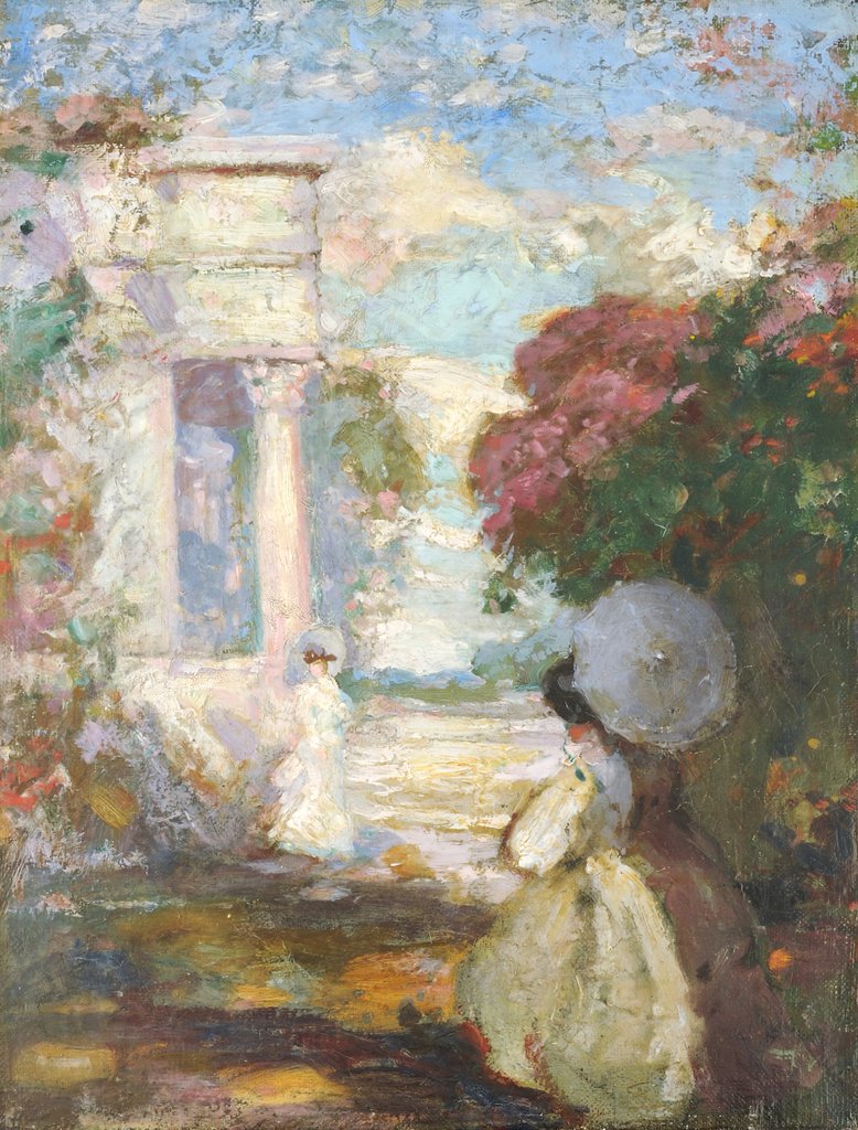 Detail of Lyrical Landscape with Two Figures in Nineteenth Century Dress, 1890-1900 by Charles Edward Conder