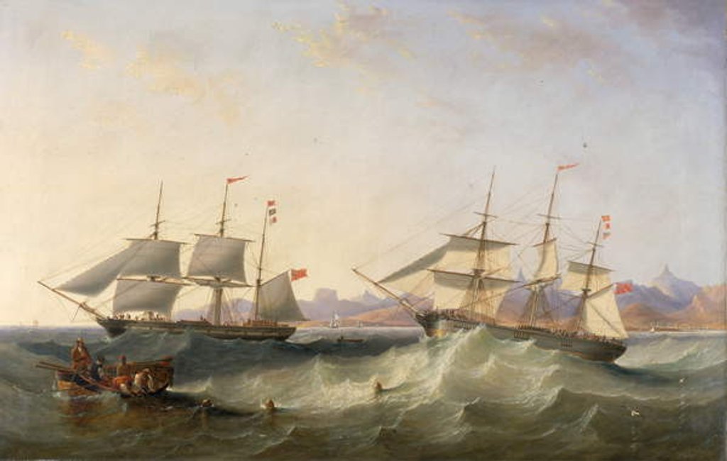 Detail of A Clipper and an East Indiaman Leaving Port by John Wilson Carmichael