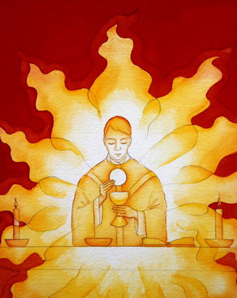 Detail of The Presence of Jesus in the Eucharist is like a blazing fire of glory, 2001 by Elizabeth Wang