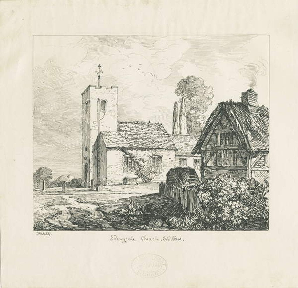 Detail of Edingale Church: pen and ink drawing, 1837 by Thomas Peploe Wood