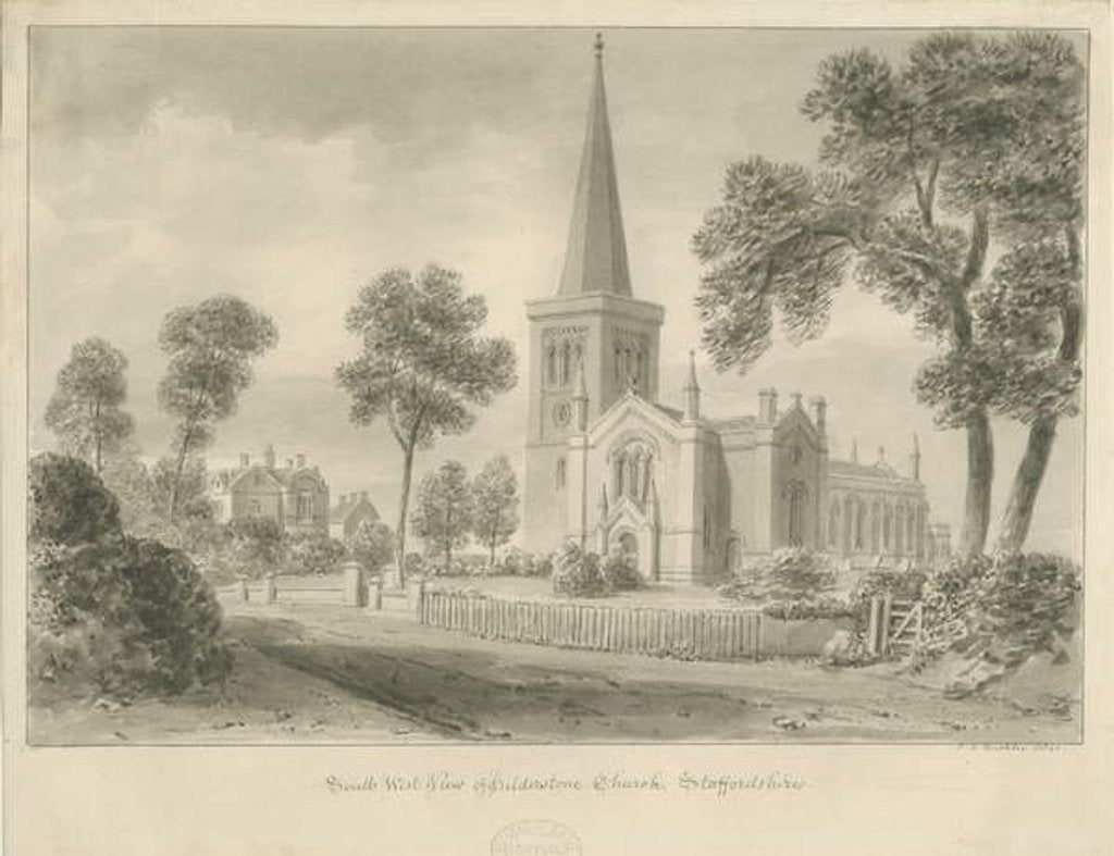 Detail of Hilderstone Church: sepia wash drawing, 1841 by John Chessell Buckler