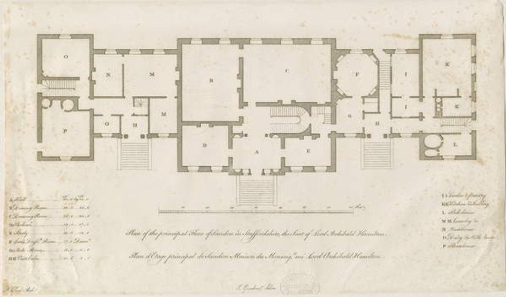 Detail of Sandon Hall - Plan of Principal Floor: engraving, nd [1769-1771] by Joseph Pickford