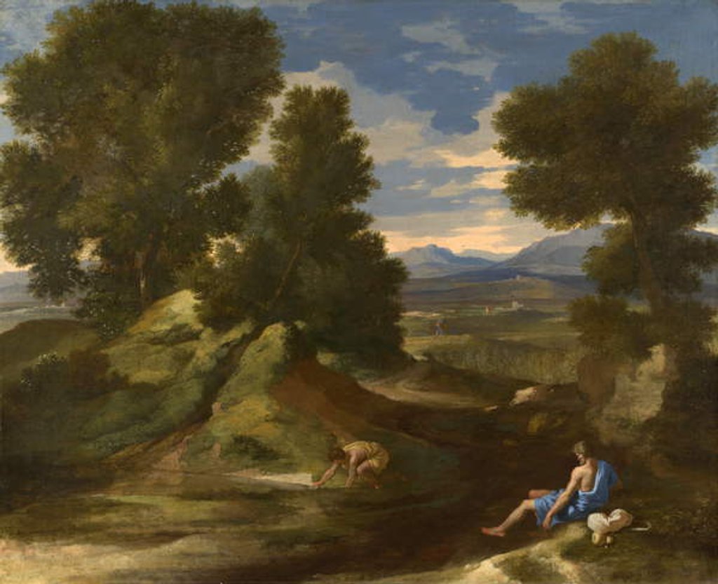 Detail of Landscape with a Man scooping Water from a Stream, c.1637 by Nicolas Poussin