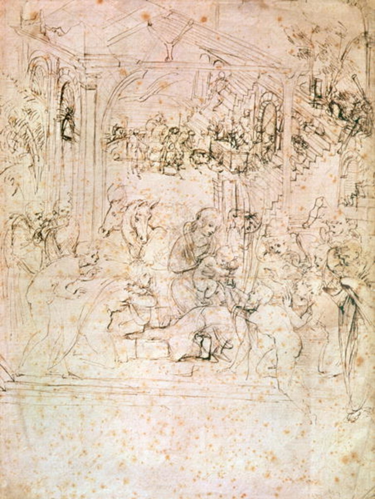 Detail of Composition sketch for The Adoration of the Magi, 1481 by Leonardo da Vinci