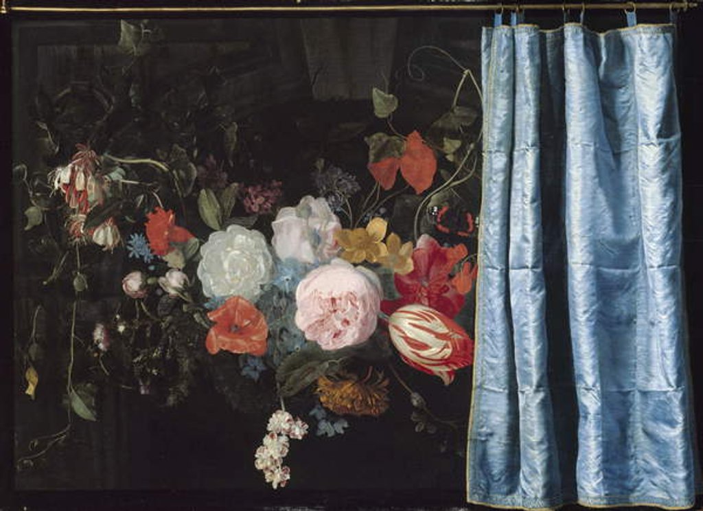 Detail of Trompe-l'Oeil Still Life with a Flower Garland and a Curtain, 1658 by Adriaen van & Mieris Frans van Spelt