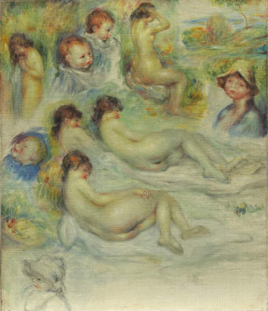 Detail of Studies of Pierre Renoir, his Mother, Aline Charigot, nudes, and landscape, 1885-86 by Pierre Auguste Renoir