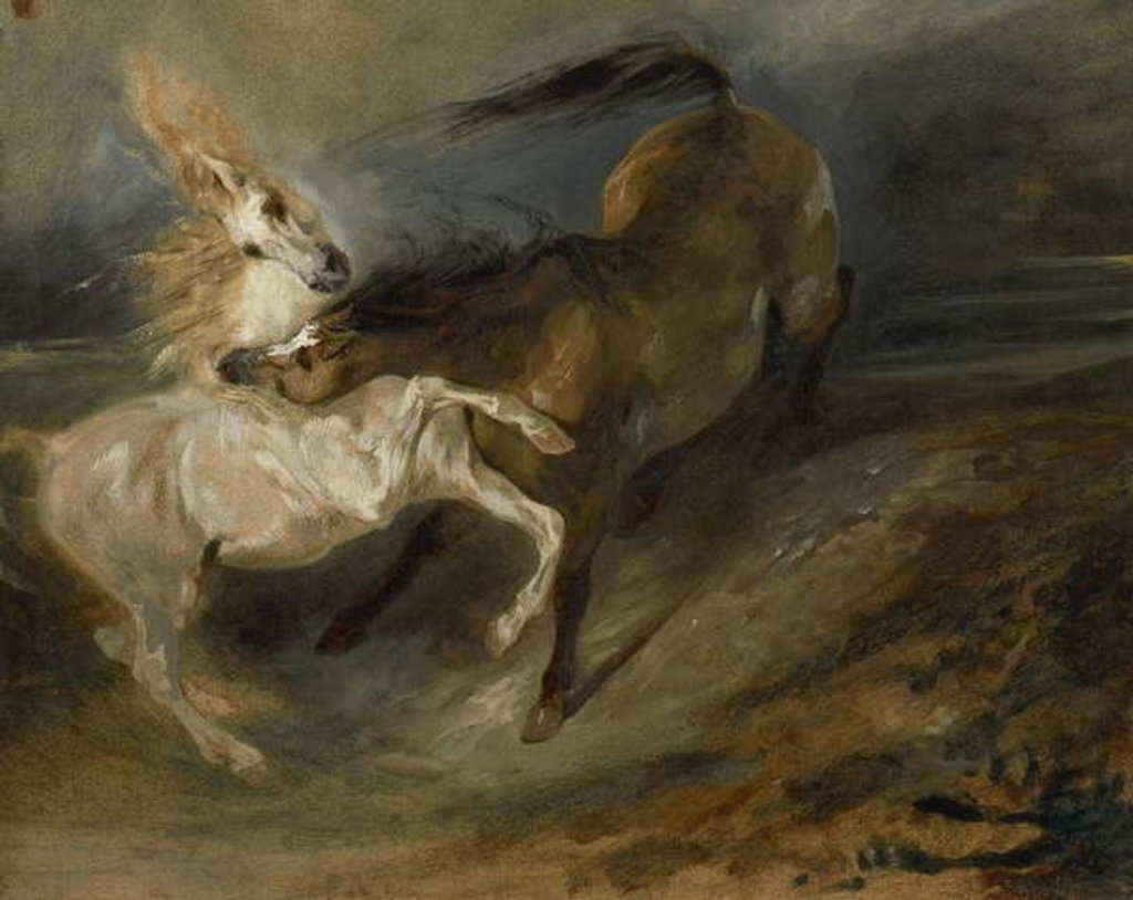 Detail of Two horses fighting in a stormy landscape, c.1828 by Ferdinand Victor Eugene Delacroix