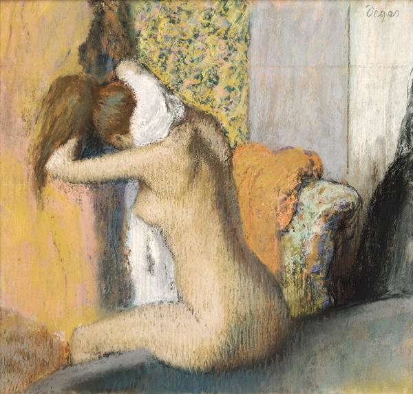 Detail of After the bath, woman drying her neck, 1898 by Edgar Degas