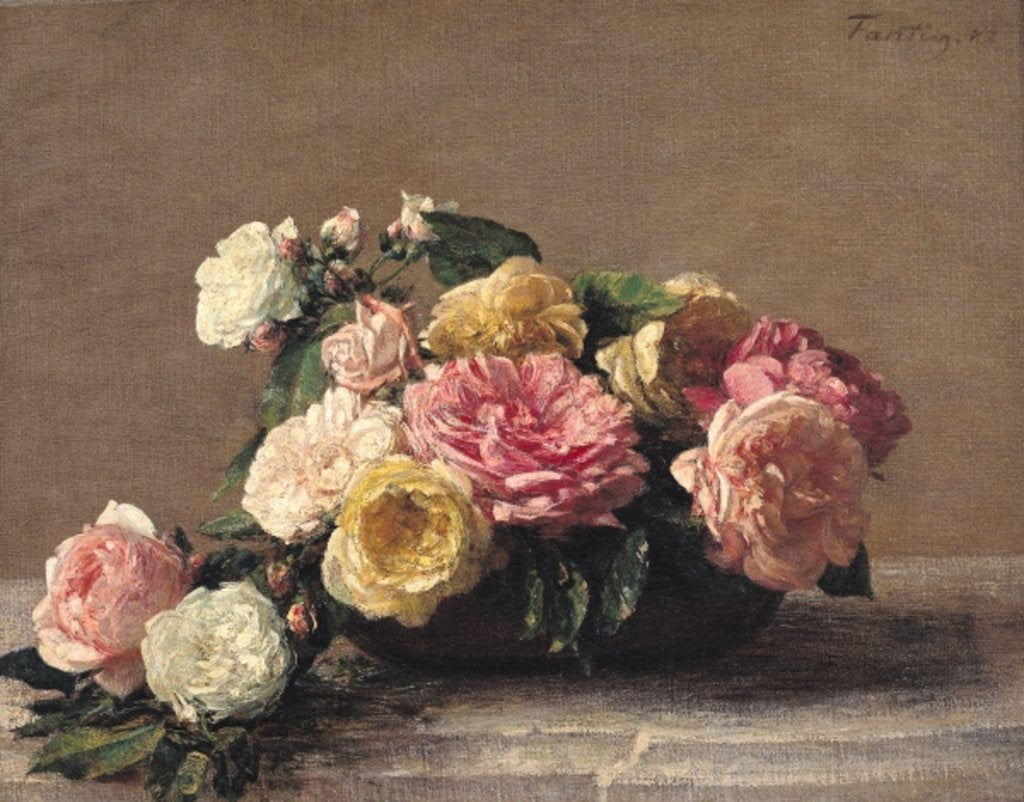 Detail of Roses in a Dish, 1882 by Ignace Henri Jean Fantin-Latour