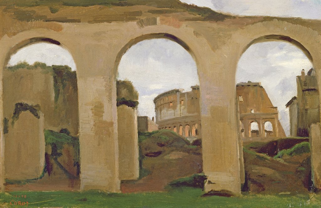 Detail of The Colosseum, seen through the Arcades of the Basilica of Constantine, 1825 by Jean Baptiste Camille Corot