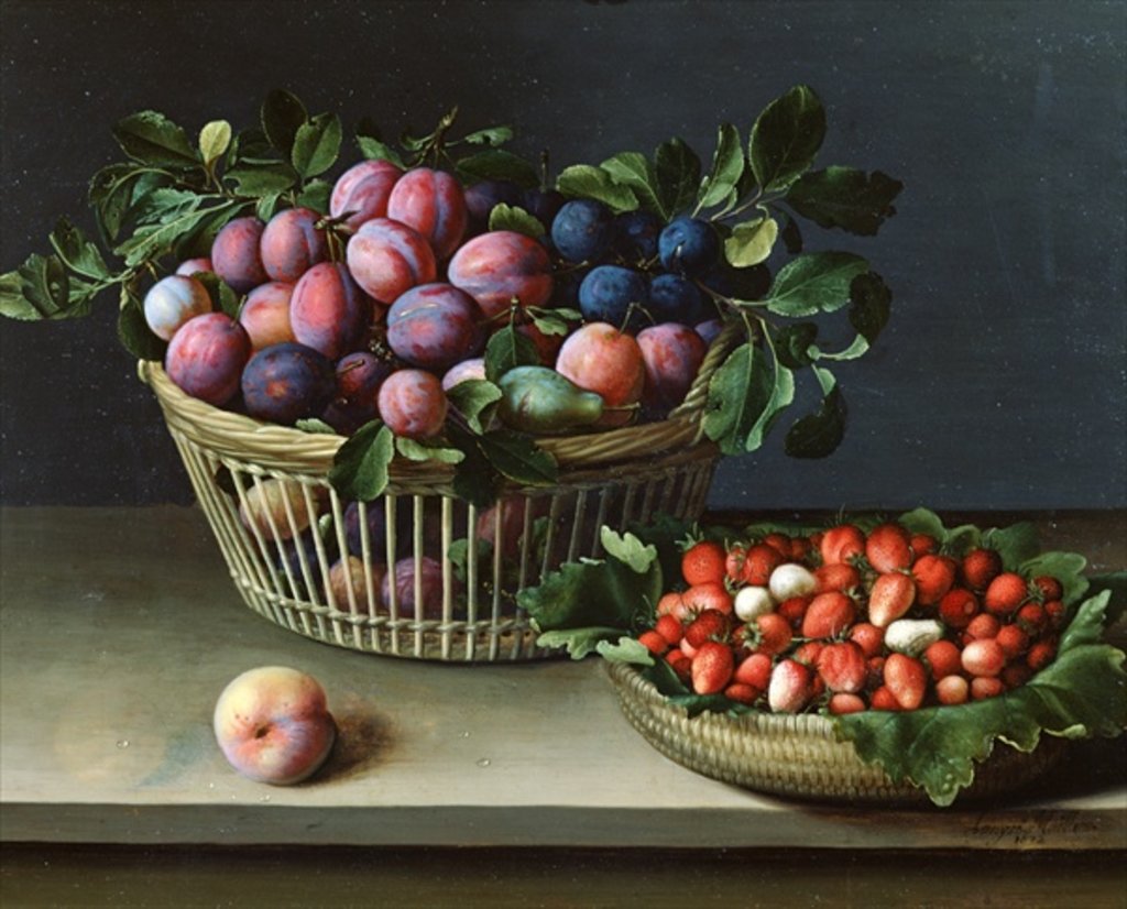 Detail of Basket of Plums and Basket of Strawberries, 1632 by Louise Moillon