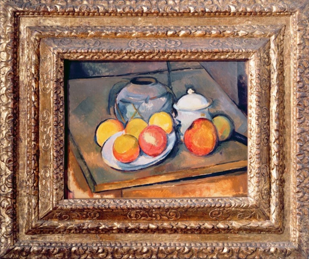 Detail of Straw-covered vase, sugar bowl and apples, 1890-93 by Paul Cezanne