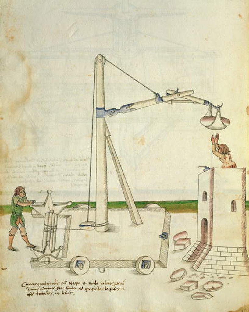 Detail of Design for a crane for use in construction of a tower by Mariano di Jacopo