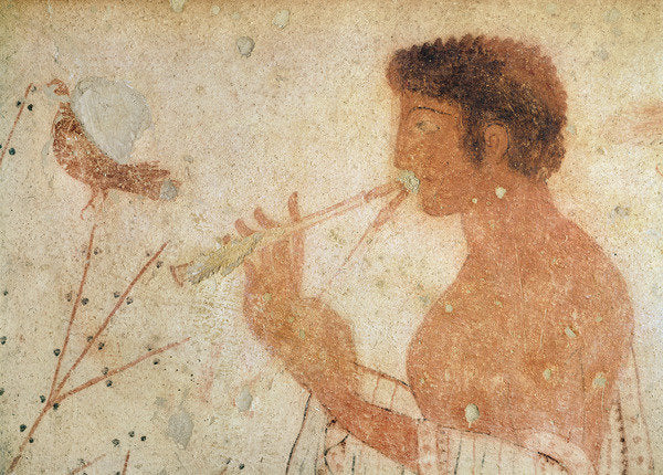 Detail of Detail of Musician playing a double flute by Etruscan