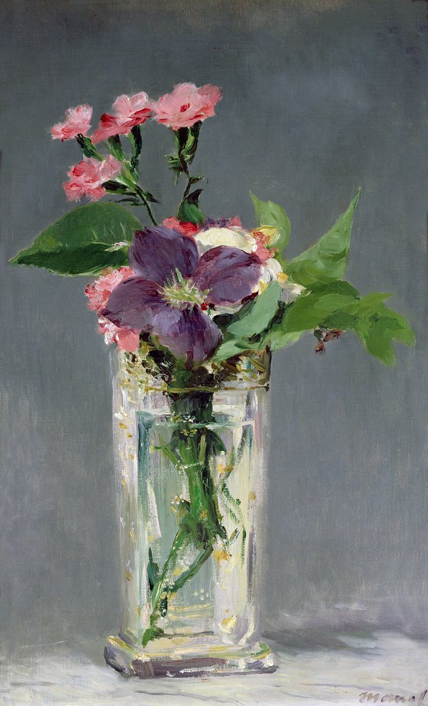 Detail of Pinks and Clematis in a Crystal Vase, c.1882 by Edouard Manet