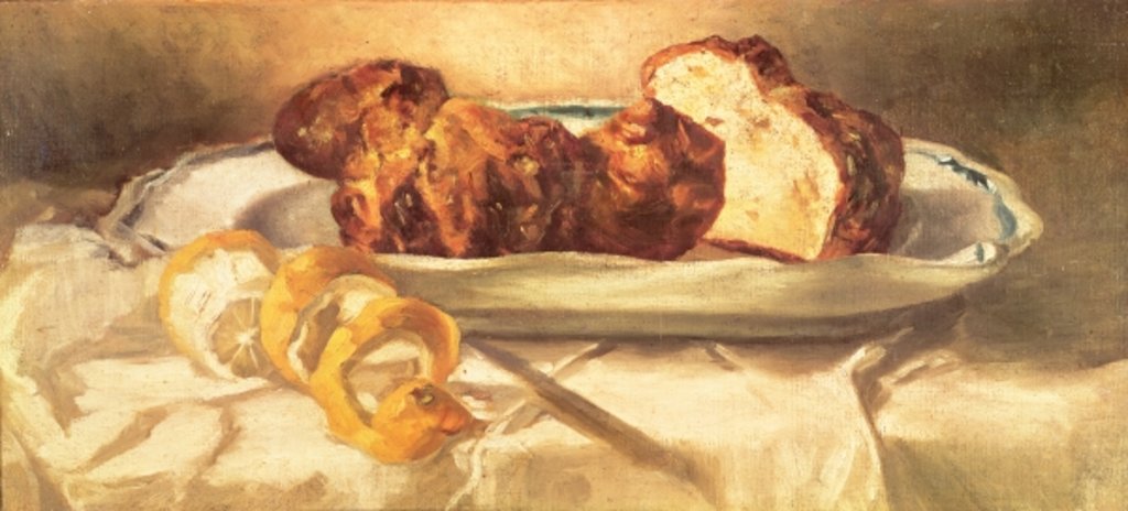 Detail of Still life with brioches and lemon, 1873 by Edouard Manet