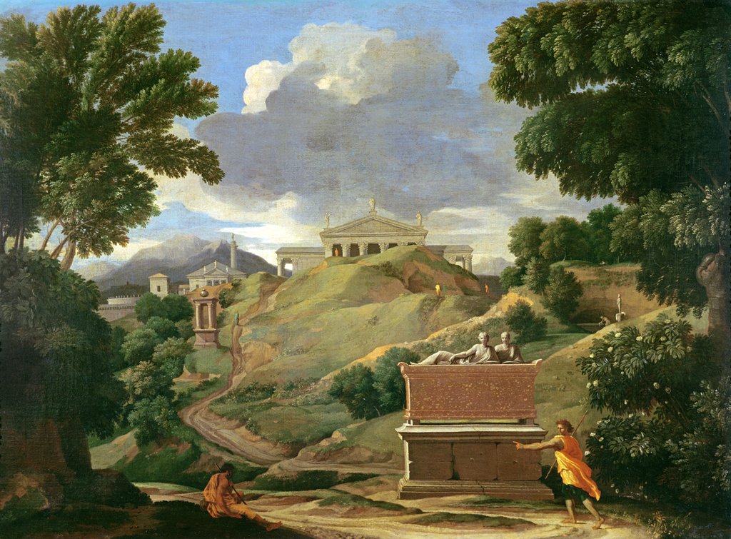 Detail of Landscape with classical ruins and Etruscan sarcophagus, c.1634 by Nicolas Poussin