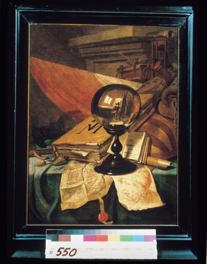 Detail of Vanitas with a Crystal Ball by Vincent Laurensz van der Vinne