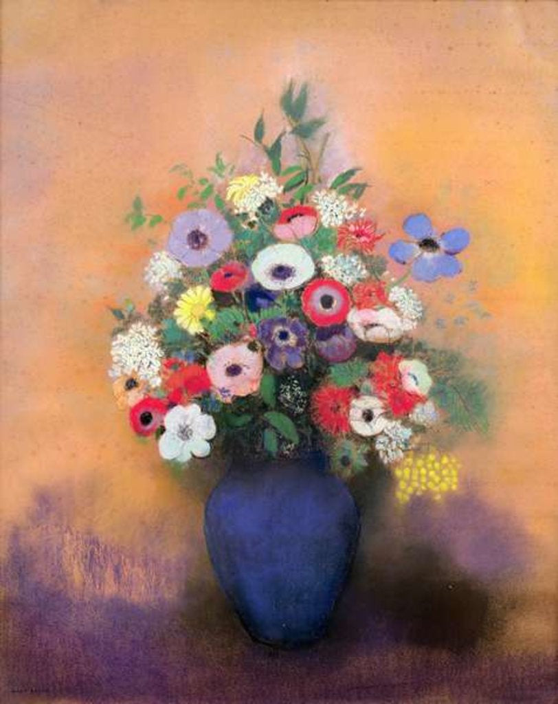 Detail of Anemones and lilac in a Blue Vase, after 1912 by Odilon Redon