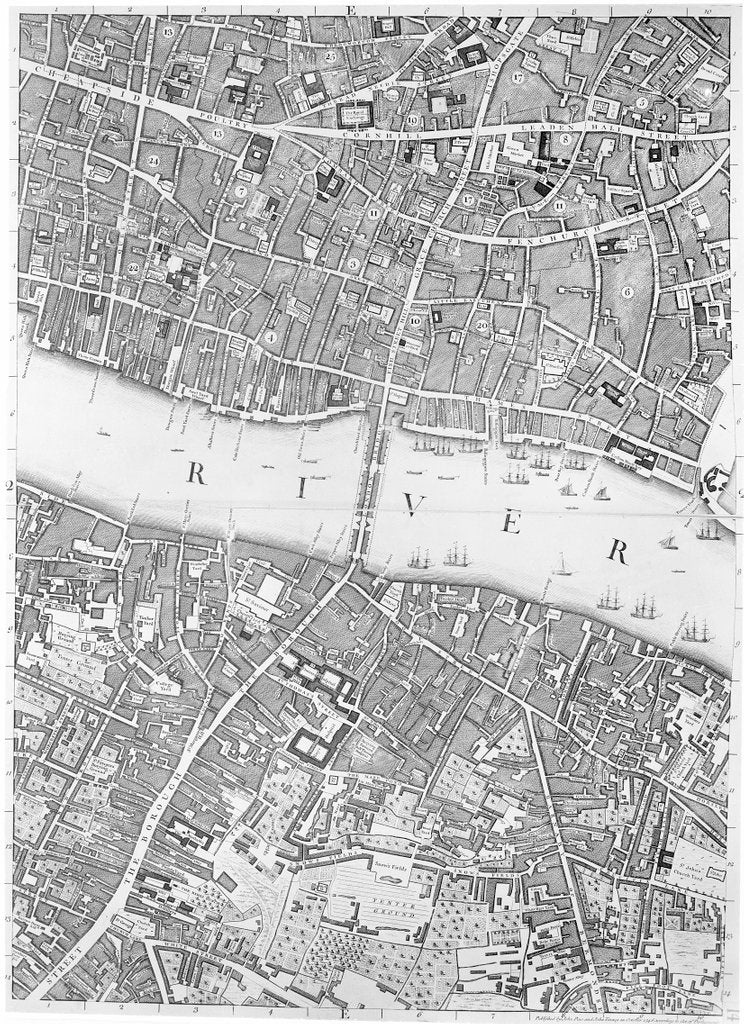 Detail of A Map of Old London Bridge, London, 1746 by John Rocque